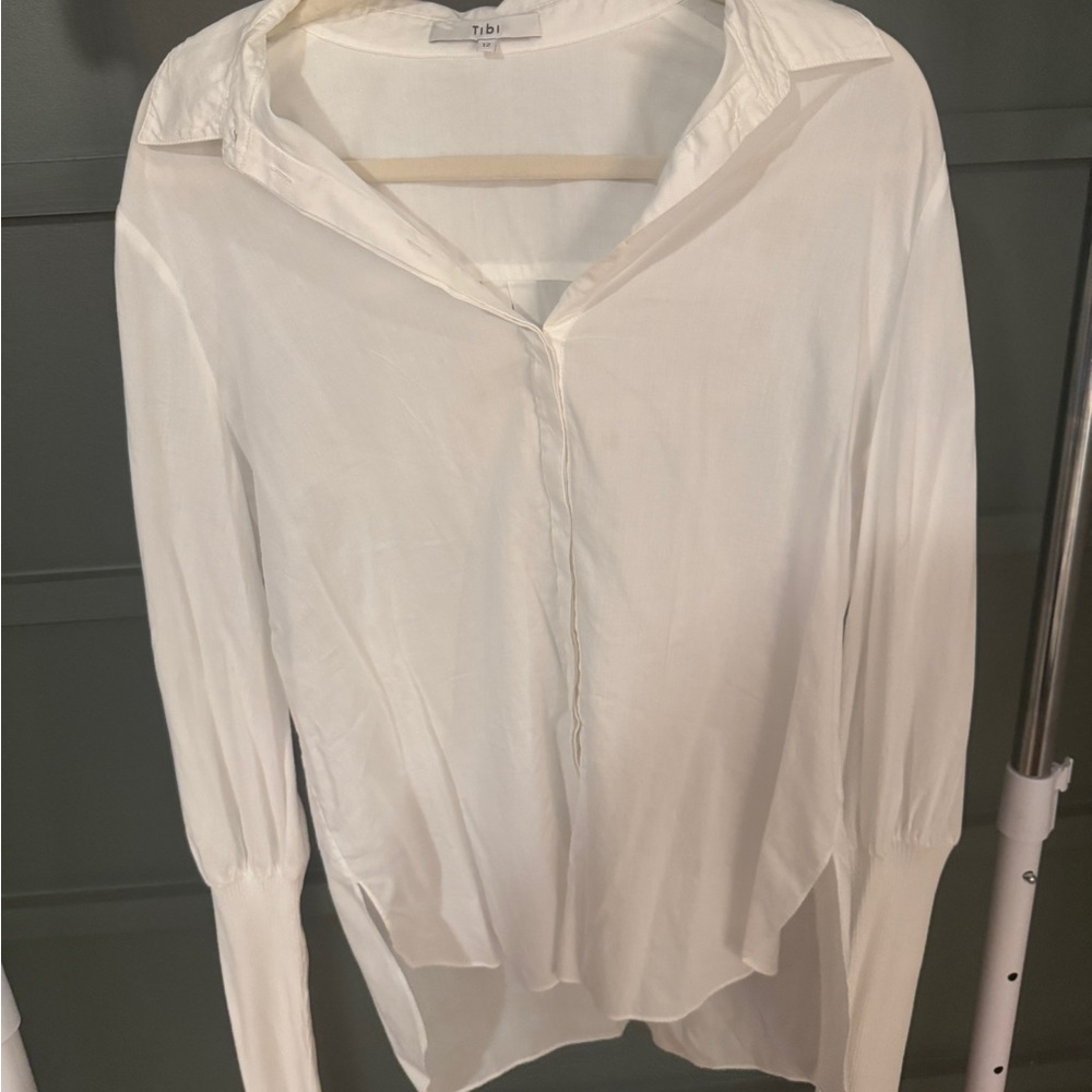 Tibi White Fitted Long Sleeve Button Down Shirt